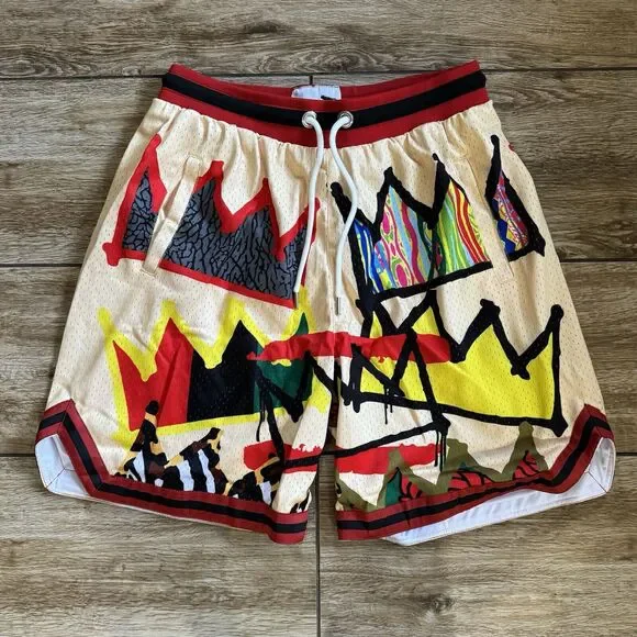 Crown Print Athletic Ball Shorts Men's Multicolor Large Historian Threads - Picture 2 of 9